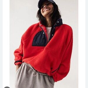 Free People Hit the Slopes Red/Navy Colorblock Pullover S